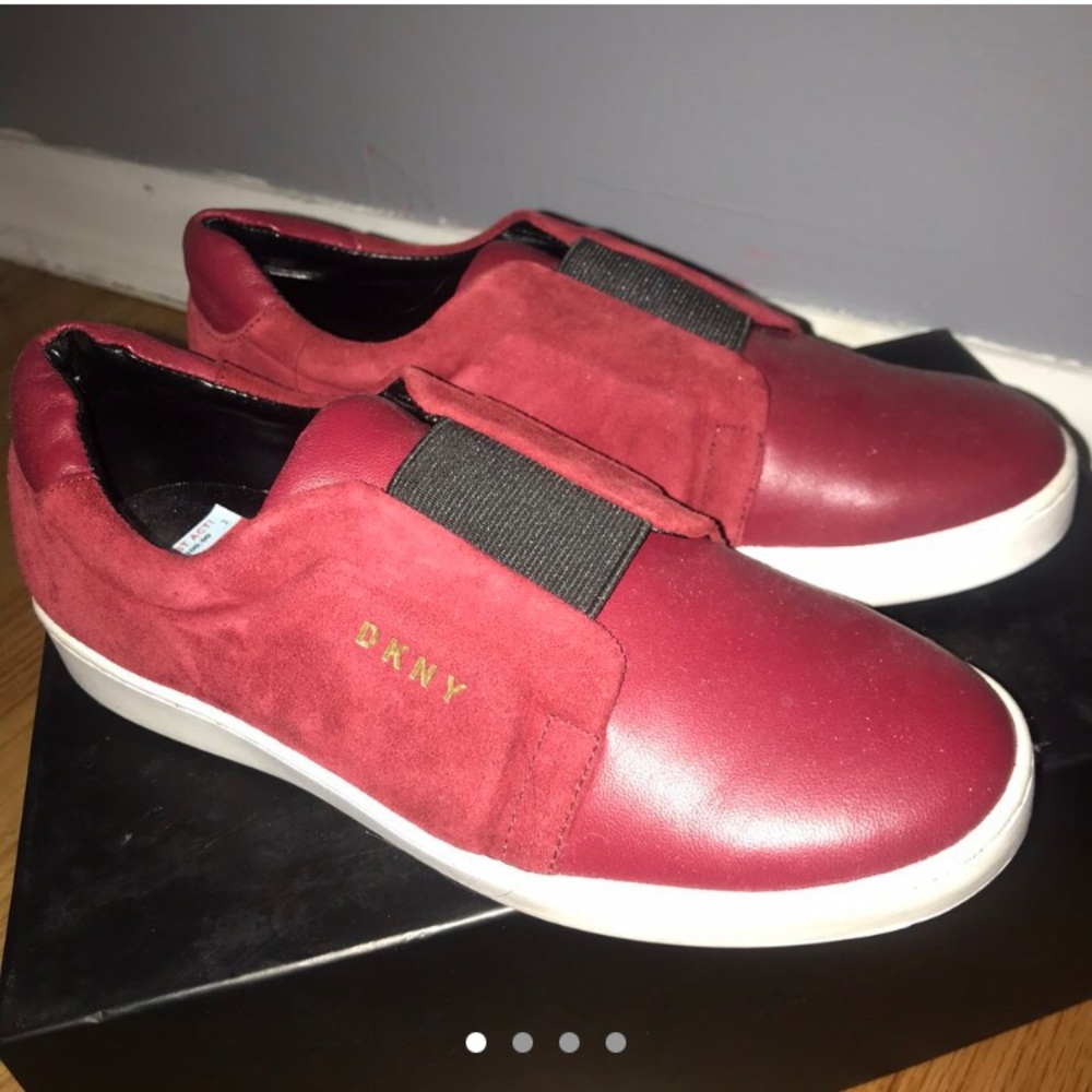 RED LEATHER/SUEDE DKNY SLIP ON